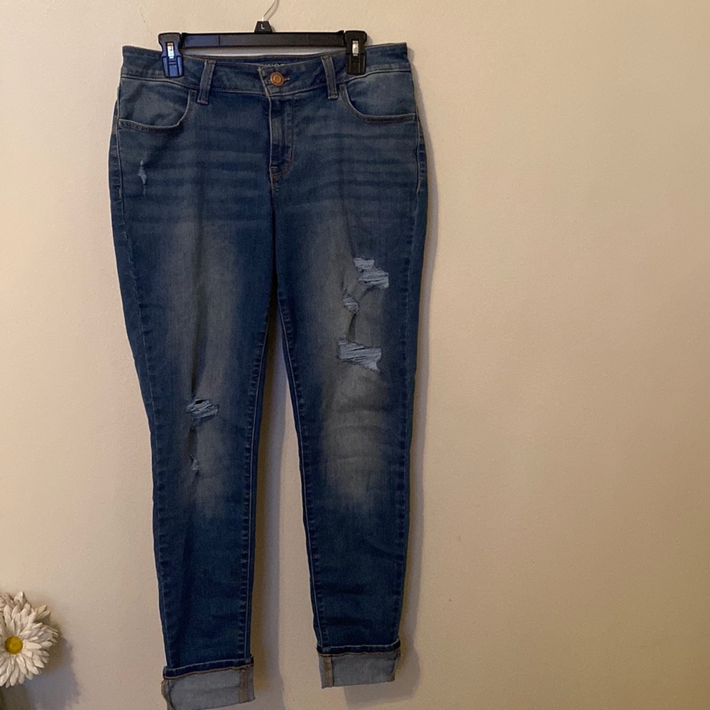 Maurices Mid-Rise Distressed Skinny Jeans with Cuffs [Size: L]